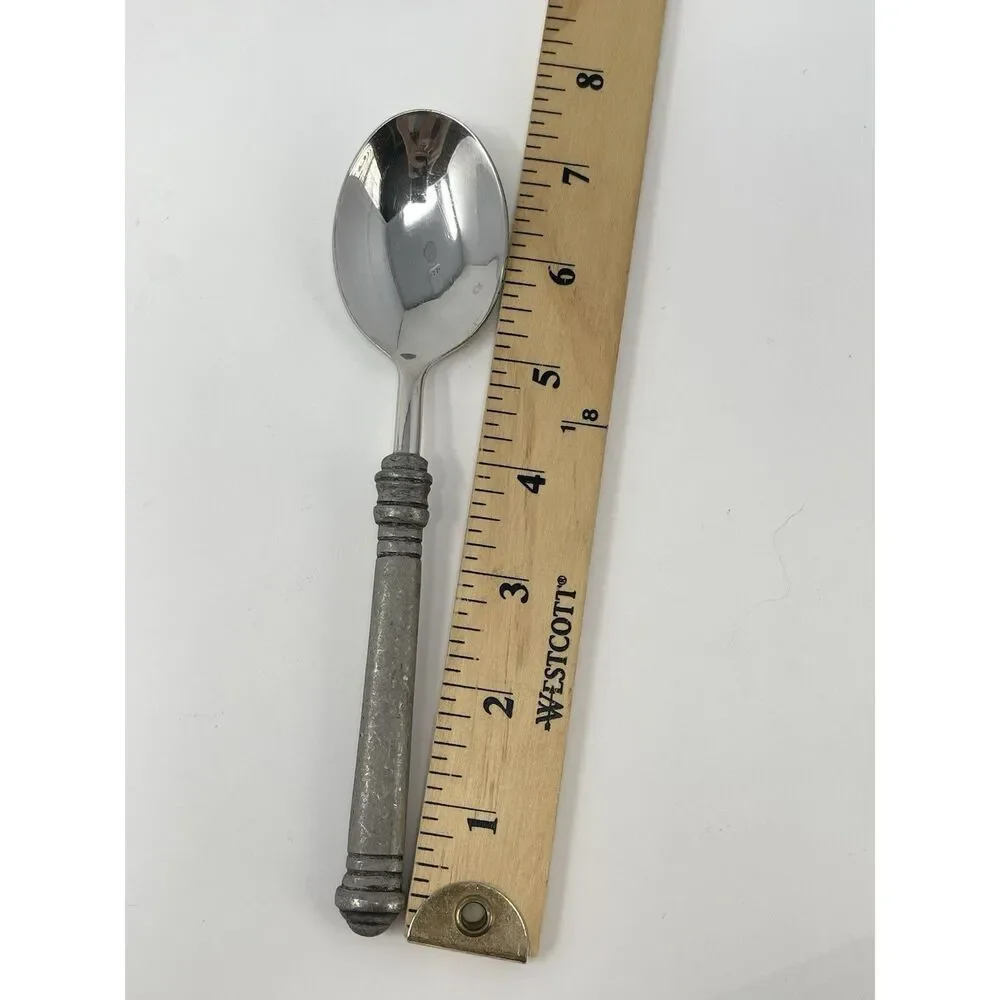 Pottery Barn 70% PEWTER Banded Handle & 18/8 Stainless Teaspoon 7 3/8”